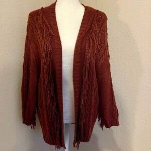 American Eagle Brown Fringe Oversized Cable Knit Cardigan